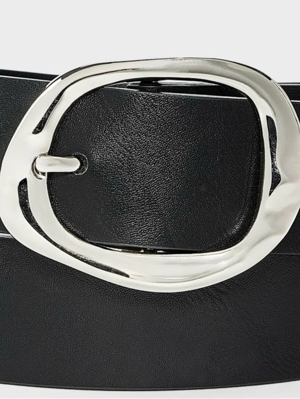 a new day Black Belt with Shiny Silver Oval Buckle wavy center